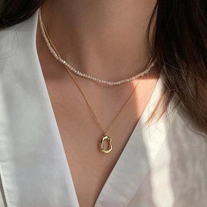 NEW Yellow Gold Irregular Oval Necklace